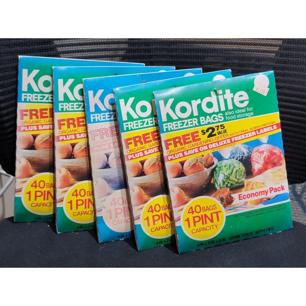 Vintage Collectible KORDITE  Freezer Bags Lot Of 6 New Pint & Quart